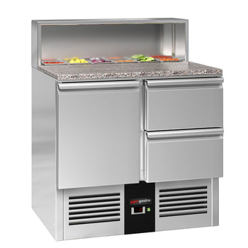 Stół Sałatkowy PREMIUM - 903 mm - nadstawka ze stali nierdzewnej dla 5x GN 1/6 - 1 drzwi & 2 szuflady - Prime Gastro