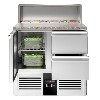 Stół Sałatkowy PREMIUM - 903 mm - nadstawka ze stali nierdzewnej dla 5x GN 1/6 - 1 drzwi & 2 szuflady - Prime Gastro