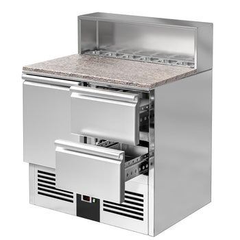 Stół Sałatkowy PREMIUM - 903 mm - nadstawka ze stali nierdzewnej dla 5x GN 1/6 - 1 drzwi & 2 szuflady - Prime Gastro