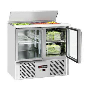 Saladette ECO - 903 mm - 2 szklane drzwi - z wlotem na 2x GN i 3x GN 1/6 oraz pokrywą ze stali nierdzewnej - Prime Gastro