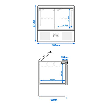 Saladette ECO - 903 mm - 2 szklane drzwi - z wlotem na 2x GN i 3x GN 1/6 oraz pokrywą ze stali nierdzewnej - Prime Gastro
