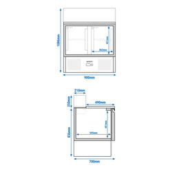 Stół Sałatkowy PREMIUM - 900mm - szklana nadstawka dla 5x GN 1/6 - 2 szklane drzwi