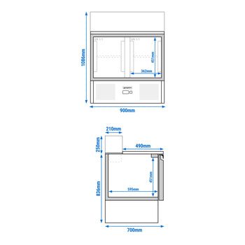 Stół Sałatkowy PREMIUM - 900mm - szklana nadstawka dla 5x GN 1/6 - 2 szklane drzwi - Prime Gastro