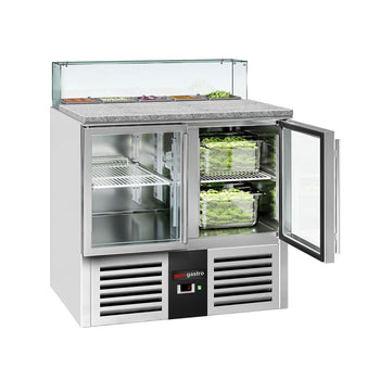 Stół Sałatkowy PREMIUM - 900mm - szklana nadstawka dla 5x GN 1/6 - 2 szklane drzwi - Prime Gastro