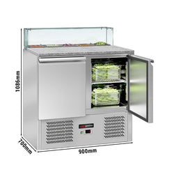 Commercial Saladette Counter ECO - 900mm - 240L - 2 doors - with square glass canopy for 5 x GN 1/6