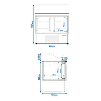 Stół Sałatkowy Premium PLUS - 978 mm - 2 drzwi - ze szklaną nadstawką na 6x 1/3 GN & 3x 1/6 GN - Prime Gastro