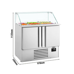 Stół chłodniczy sałatkowy Premium PLUS – 978 mm – z 2 drzwiami – z nadstawką szklaną na 6x GN 1/3 i 3x GN 1/6