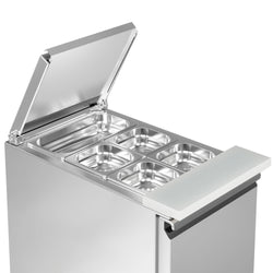 Stół chłodniczy sałatkowy American Style ECO - 450mm - 102L - 1 drzwi - z otworem na 1x GN 1/1 - pokrywa uchylna - z blatem ze stali nierdzewnej