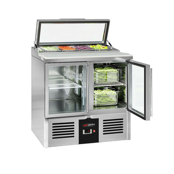 Stół Sałatkowy PREMIUM - 900 mm - dla 4x GN 1/3 - szklana pokrywa - 2 szklane drzwi - Prime Gastro