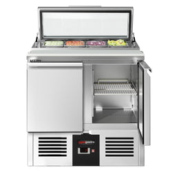 Commercial Saladette Counter PREMIUM - 900mm - 159L - 2 doors - open top for 4 x GN 1/3 & glass lid