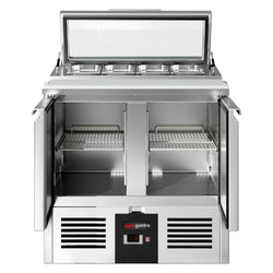 Commercial Saladette Counter PREMIUM - 900mm - 159L - 2 doors - open top for 4 x GN 1/3 & glass lid