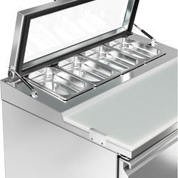 Commercial Saladette Counter PREMIUM - 900mm - 159L - 2 doors - open top for 4 x GN 1/3 & glass lid