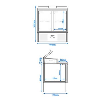 Stół Sałatkowy PREMIUM - 900 mm - 2 drzwi - dla 4x GN 1/3 - szklana pokrywa - Prime Gastro