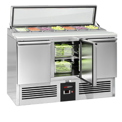 Commercial Saladette Counter PREMIUM - 1365mm - 248L - 3 doors - with glass lid for 7 x GN 1/3