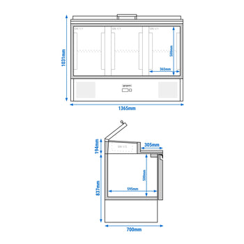 Stół Sałatkowy PREMIUM - 1365 mm - dla 7x GN 1/3 - szklana pokrywa - 3 szklane drzwi - Prime Gastro