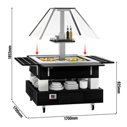 Bar sałatkowy DUBLIN - 1700 mm - z pochyloną szklaną pokrywą - na 4 pojemniki GN 1/1 - czarny