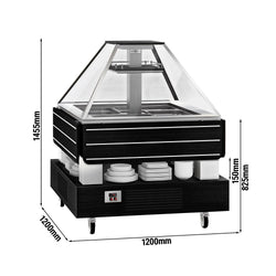 Bar sałatkowy DUBLIN - 1700 mm - z pochyloną szklaną pokrywą - na 4 pojemniki GN 1/1 - czarny