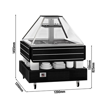 Bar sałatkowy DUBLIN - 1700 mm - z pochyloną szklaną pokrywą - na 4 pojemniki GN 1/1 - czarny - Prime Gastro