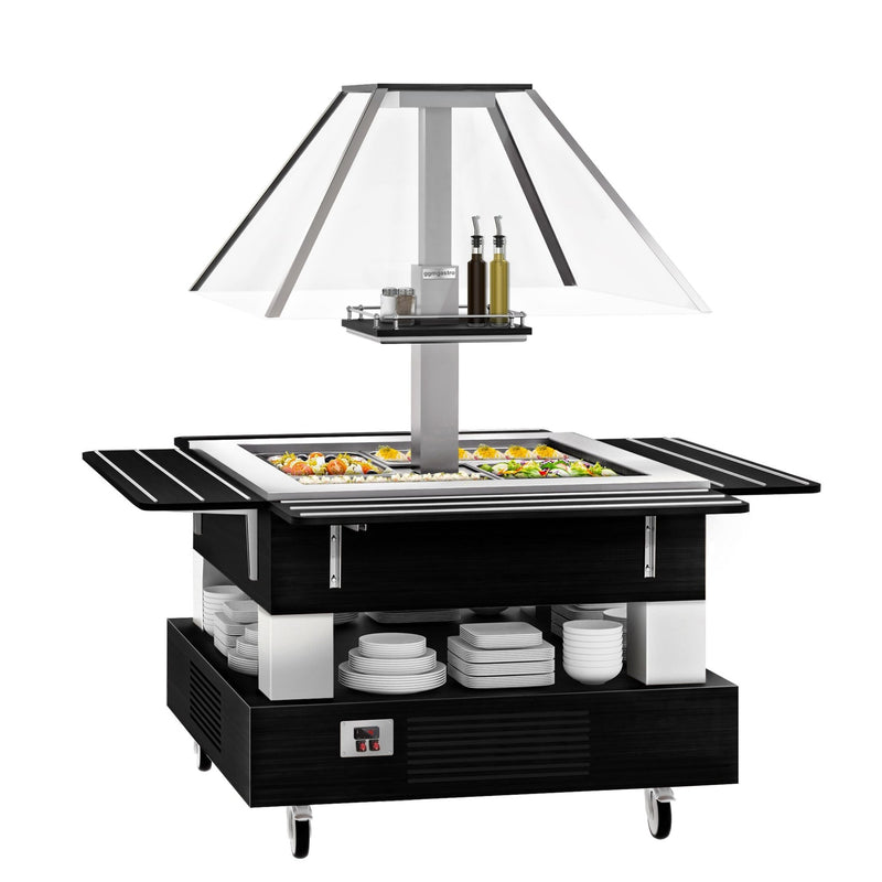 Bar sałatkowy DUBLIN - 1700 mm - z pochyloną szklaną pokrywą - na 4 pojemniki GN 1/1 - czarny