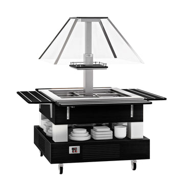 Bar sałatkowy DUBLIN - 1700 mm - z pochyloną szklaną pokrywą - na 4 pojemniki GN 1/1 - czarny - Prime Gastro