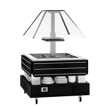 Bar sałatkowy DUBLIN - 1700 mm - z pochyloną szklaną pokrywą - na 4 pojemniki GN 1/1 - czarny - Prime Gastro