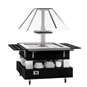 Bar sałatkowy DUBLIN - 1700 mm - z pochyloną szklaną pokrywą - na 4 pojemniki GN 1/1 - czarny - Prime Gastro