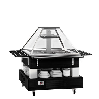Bar sałatkowy DUBLIN - 1700 mm - z pochyloną szklaną pokrywą - na 4 pojemniki GN 1/1 - czarny - Prime Gastro