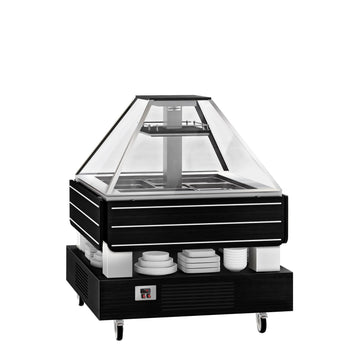 Bar sałatkowy DUBLIN - 1700 mm - z pochyloną szklaną pokrywą - na 4 pojemniki GN 1/1 - czarny - Prime Gastro