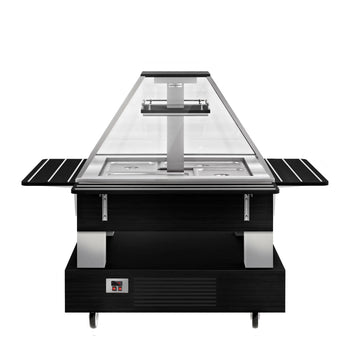 Bar sałatkowy DUBLIN - 1700 mm - z pochyloną szklaną pokrywą - na 4 pojemniki GN 1/1 - czarny - Prime Gastro