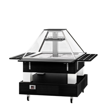 Bar sałatkowy DUBLIN - 1700 mm - z pochyloną szklaną pokrywą - na 4 pojemniki GN 1/1 - czarny - Prime Gastro