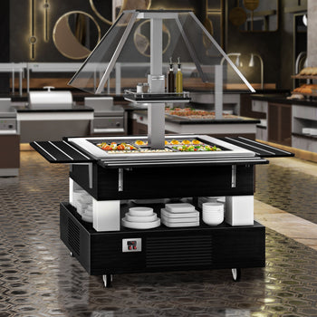 Bar sałatkowy DUBLIN - 1700 mm - z pochyloną szklaną pokrywą - na 4 pojemniki GN 1/1 - czarny - Prime Gastro