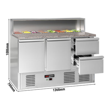 Stół Sałatkowy ECO - 1368 mm - 2 drzwi i 2 szuflady - dla 8x GN 1/6 - nadstawka ze stali nierdzewnej - Prime Gastro