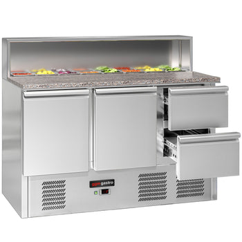 Stół Sałatkowy ECO - 1368 mm - 2 drzwi i 2 szuflady - dla 8x GN 1/6 - nadstawka ze stali nierdzewnej - Prime Gastro