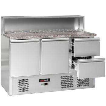 Stół Sałatkowy ECO - 1368 mm - 2 drzwi i 2 szuflady - dla 8x GN 1/6 - nadstawka ze stali nierdzewnej - Prime Gastro