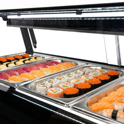 Witryna chłodnicza do sushi – 5 przegródek GN 1/2 – czarna