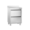 Szafka szufladowa PREMIUM – stal nierdzewna – 500 x 600 mm – z 2 szufladami i rantem o wysokości 100 mm