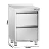 Szafka szufladowa PREMIUM – stal nierdzewna – 500 x 600 mm – z 2 szufladami i rantem o wysokości 100 mm