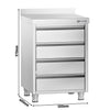 Szafka szufladowa PREMIUM – stal nierdzewna – 500 x 600 mm – z 4 szufladami i rantem o wysokości 100 mm