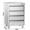 Szafka szufladowa PREMIUM – stal nierdzewna – 500 x 600 mm – z 4 szufladami