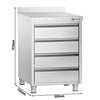 Szafka szufladowa PREMIUM – stal nierdzewna – 500 x 700 mm – z 4 szufladami i rantem o wysokości 100 mm
