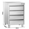 Szafka szufladowa PREMIUM – stal nierdzewna – 500 x 700 mm – z 4 szufladami