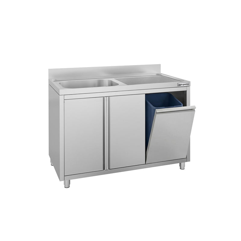 Szafka zlewozmywakowa ECO - stal nierdzewna AISI 201 - 1200x700mm - z 1 komorami lewa - z koszem na śmieci
