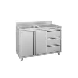 Szafka zlewozmywakowa ECO – 1200 x 700 mm – 3 szuflady – i 1 zlew po lewej stronie