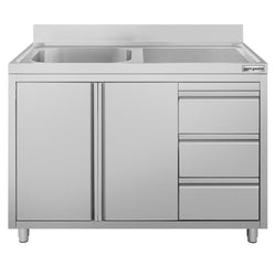 Szafka zlewozmywakowa ECO – 1200 x 700 mm – 3 szuflady – i 1 zlew po lewej stronie