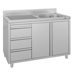 Szafka zlewozmywakowa ECO – 1200 x 700 mm – 3 szuflady i 1 zlew po prawej stronie