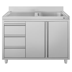 Szafka zlewozmywakowa ECO – 1200 x 700 mm – 3 szuflady i 1 zlew po prawej stronie