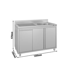 Szafka zlewozmywakowa ECO – 1200 x 700 mm – z koszem na śmieci i jednym zlewem po prawej stronie