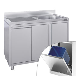 Szafka pod zlewozmywak - 1200x700 mm - z pojemnikiem na odpady & 1 zlewem po prawej stronie