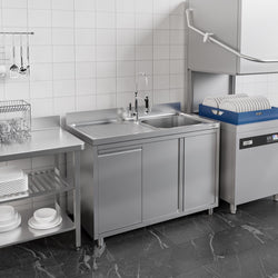 Szafka zlewozmywakowa ECO – 1200 x 700 mm – z koszem na śmieci i jednym zlewem po prawej stronie