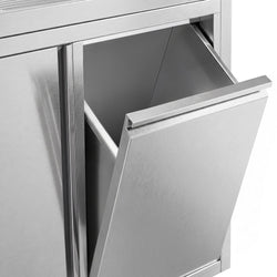 Zlew ze szafką ze stali nierdzewnej ECO – 2000 x 600 mm – z koszem na śmieci i 2 zlewami po lewej stronie